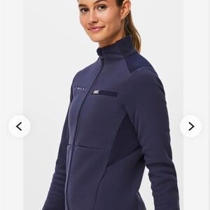 Figs Women's Navy On Shift Fleece Scrub Jacket